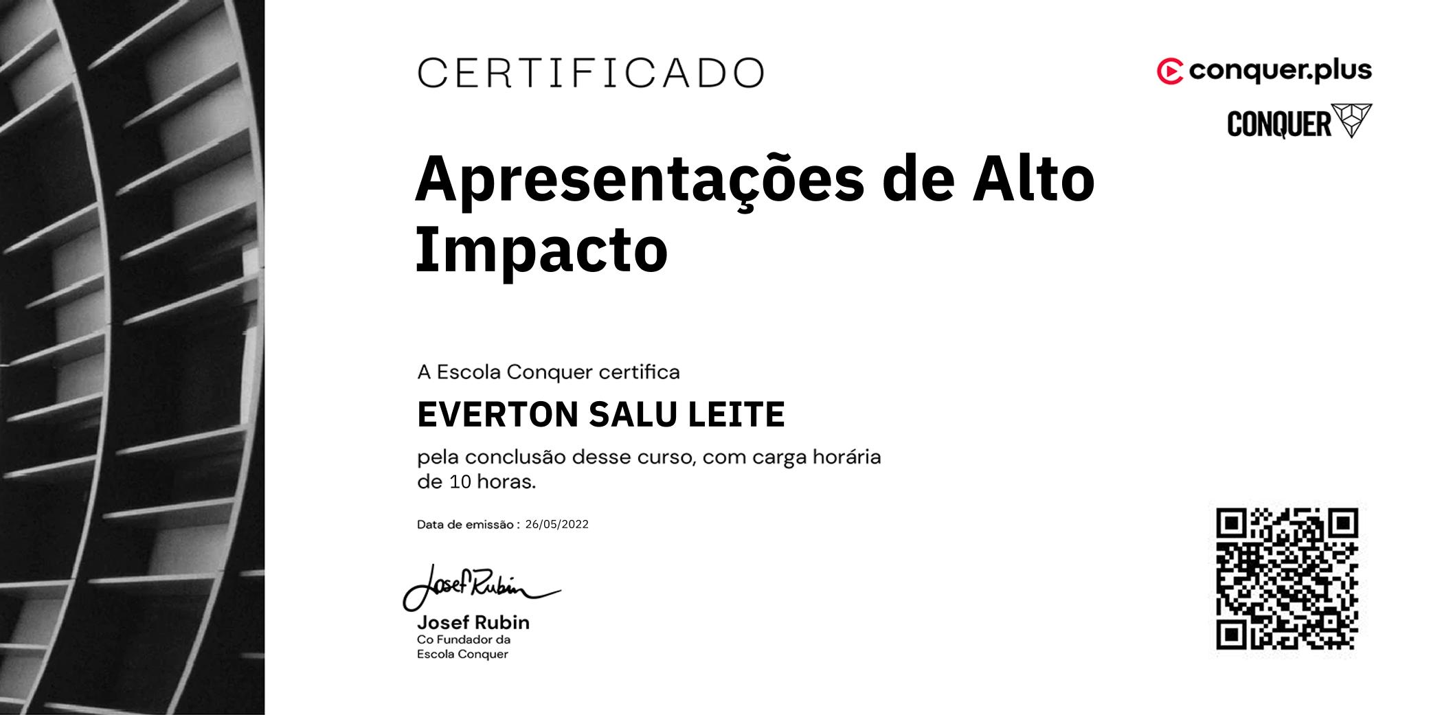 Certificado de Apresentações de Alto Impacto